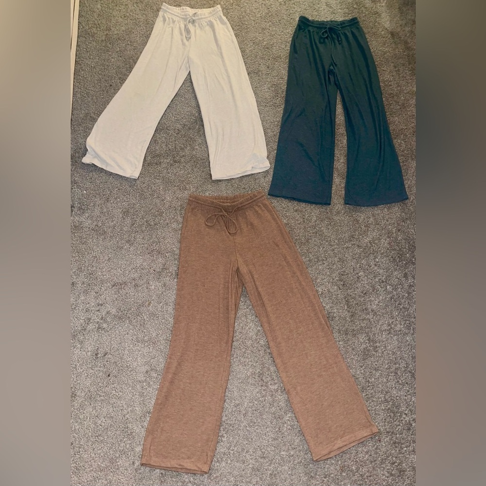 8. Aritzia wilfred free sweatpants lot  (three) teal, tan, beige 2xs